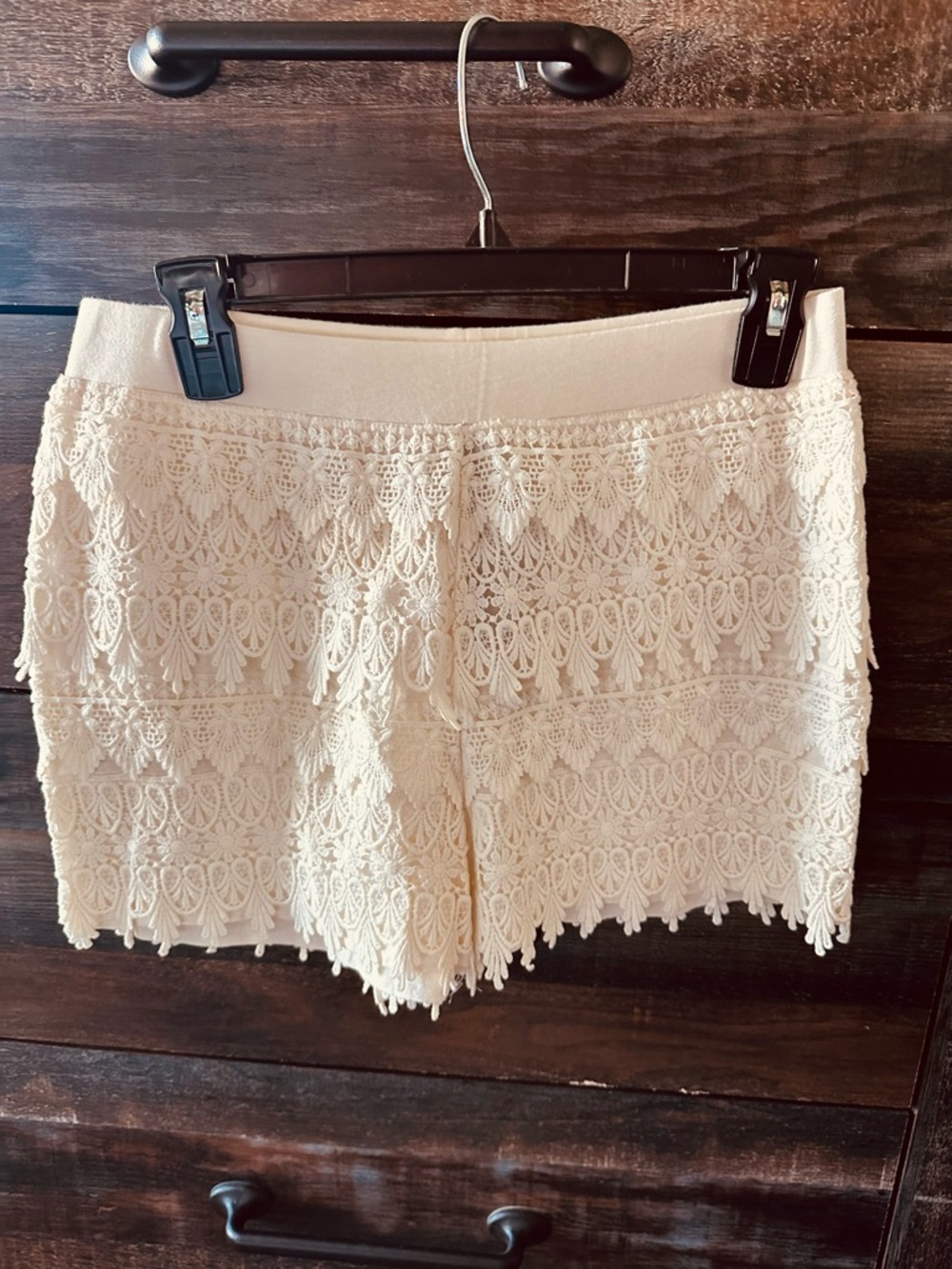 Express Cream Crochet Lace High-Waist Shorts
